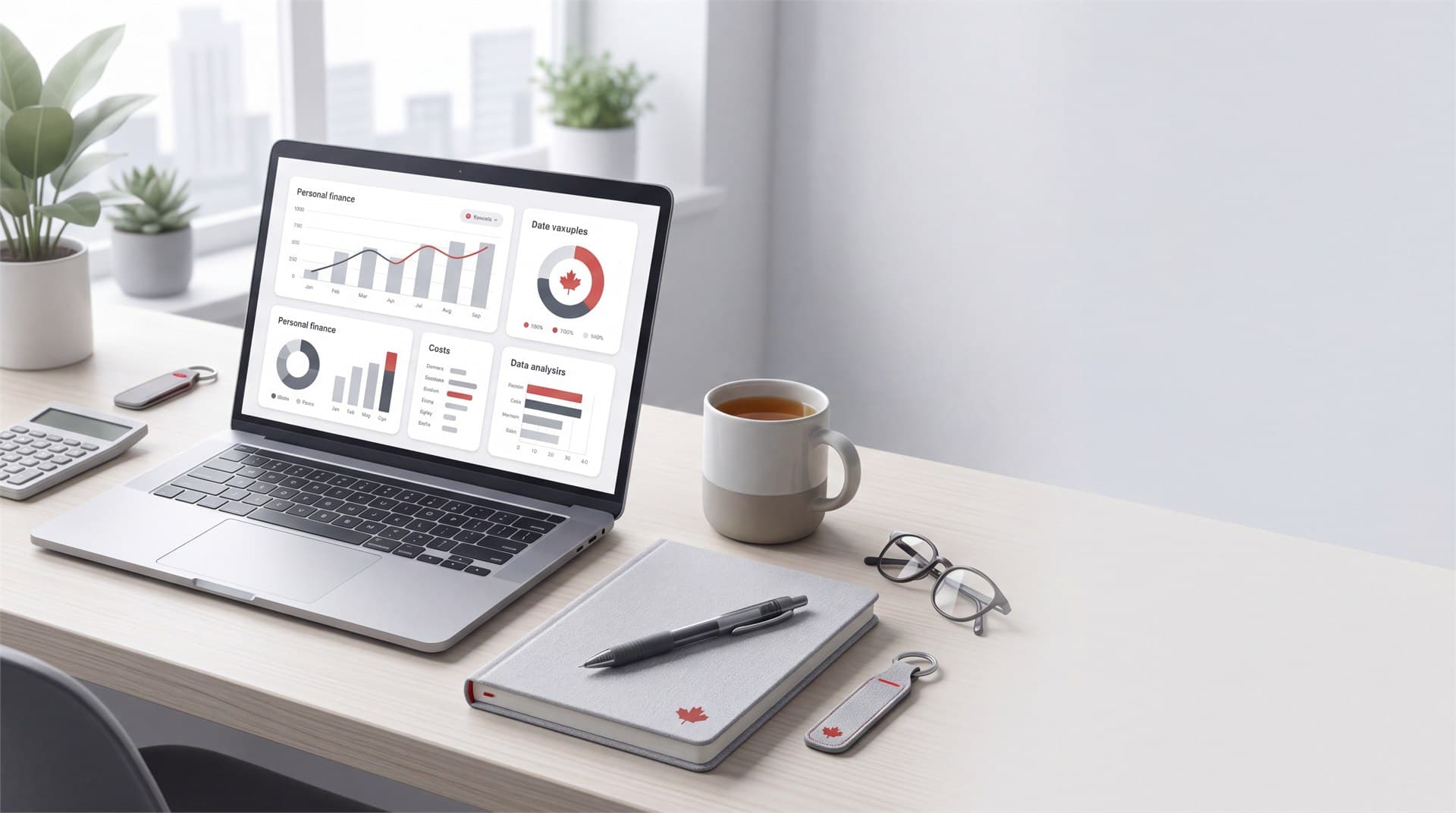 Canadian financial planning workspace with practical loan and savings materials.